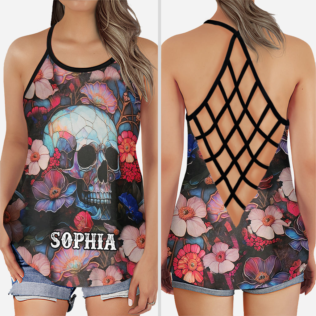 Floral Skull - Personalized Skull Cross Tank Top