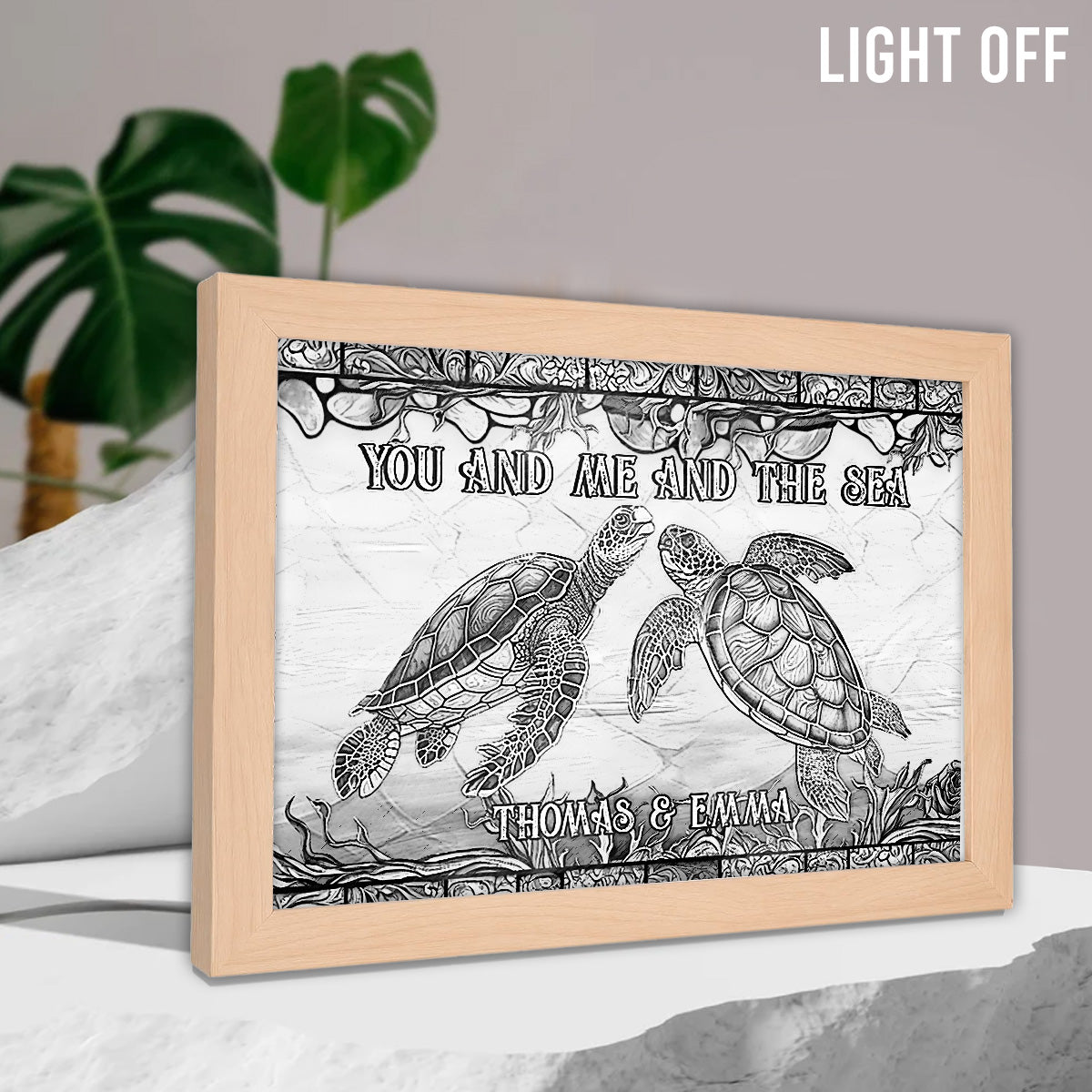You And Me And The Sea - Personalized Turtle Light Photo Frame