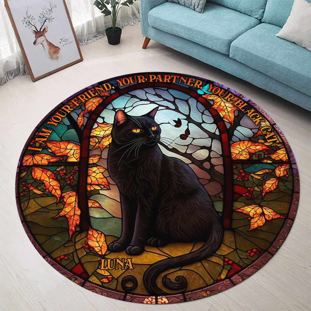 Black Cat - Personalized Black Cat Round Rug