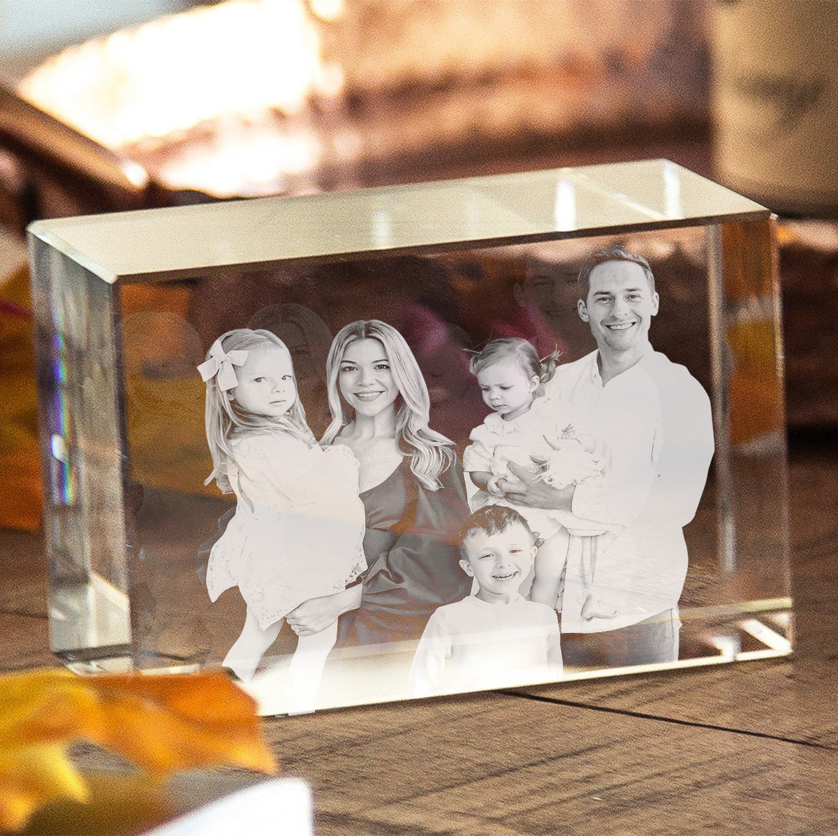 Custom Photo - Personalized Family Laser Engraving 3D Cuboid Shaped Crystal Lamp