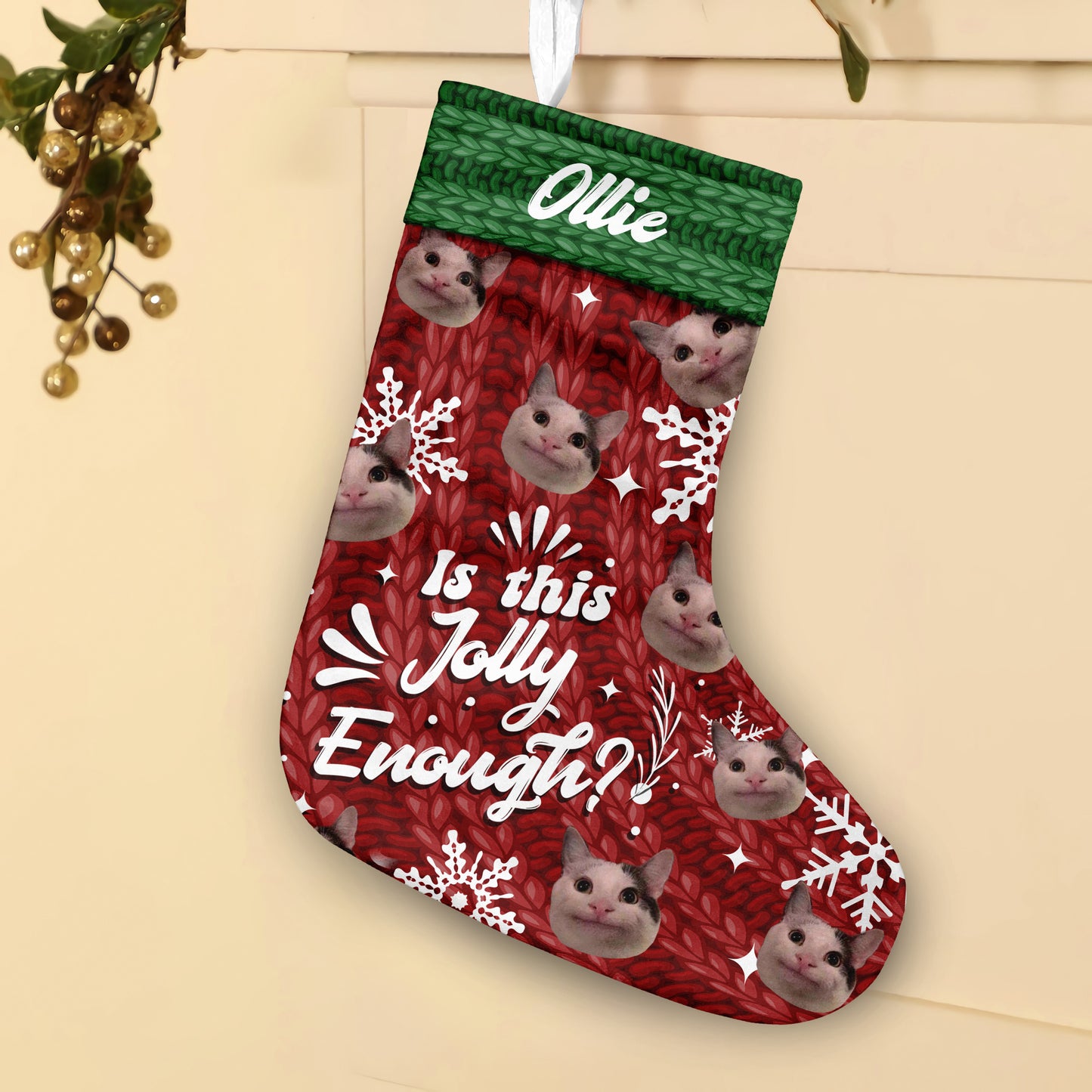 Is This Jolly Enough - Personalized Cat Christmas Stockings