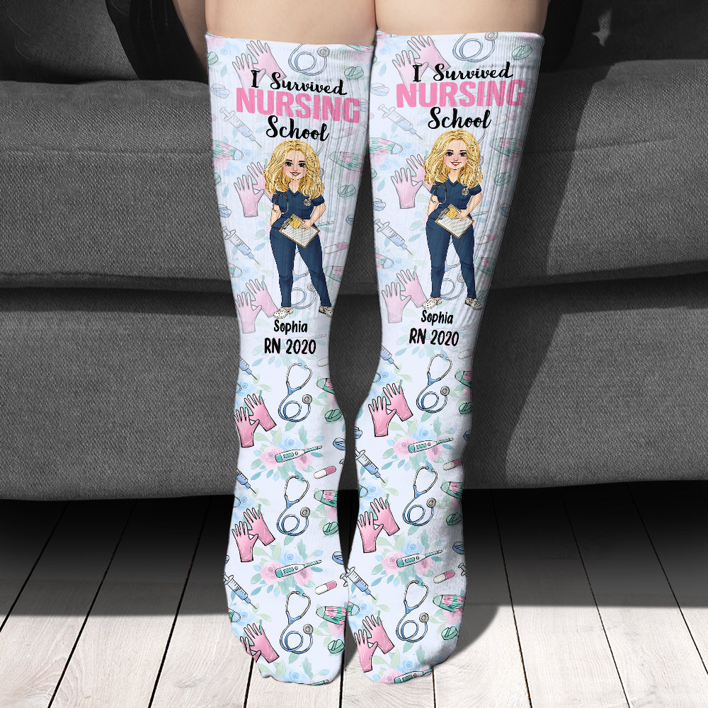 I Survived Nursing School - Personalized Nurse Socks