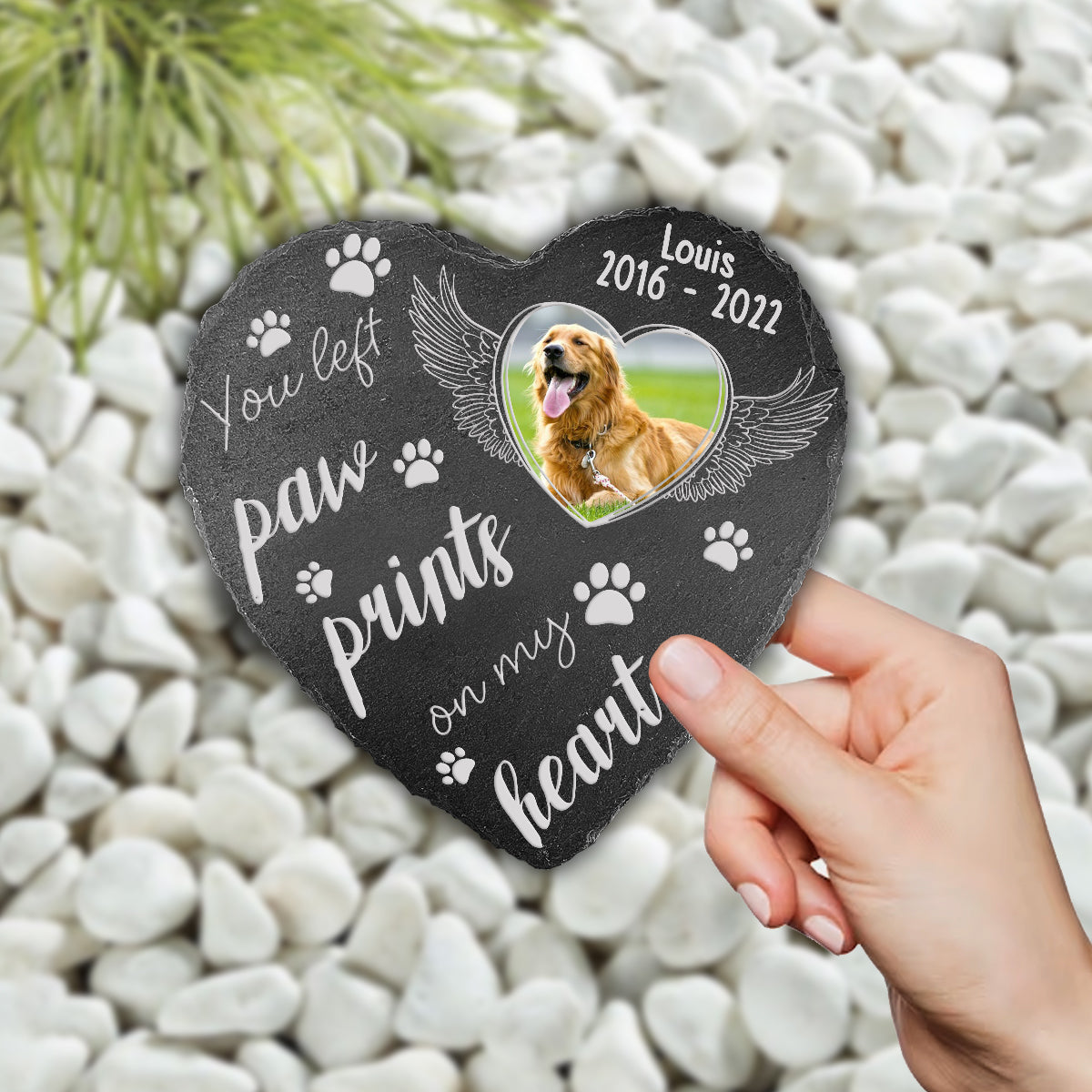 Paw Prints On My Heart - Personalized Dog Heart Shaped Stone