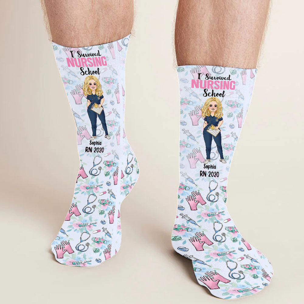 I Survived Nursing School - Personalized Nurse Socks