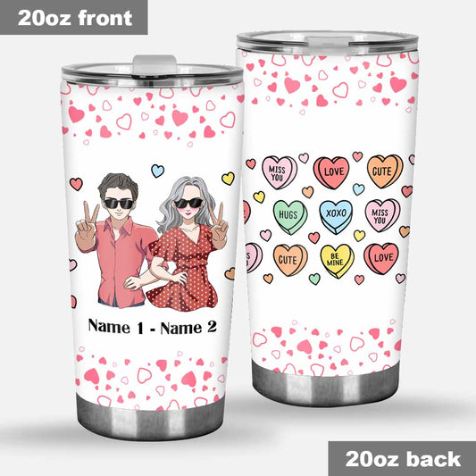 Candy Hearts Gift For Love Couple - Personalized Couple Tumbler