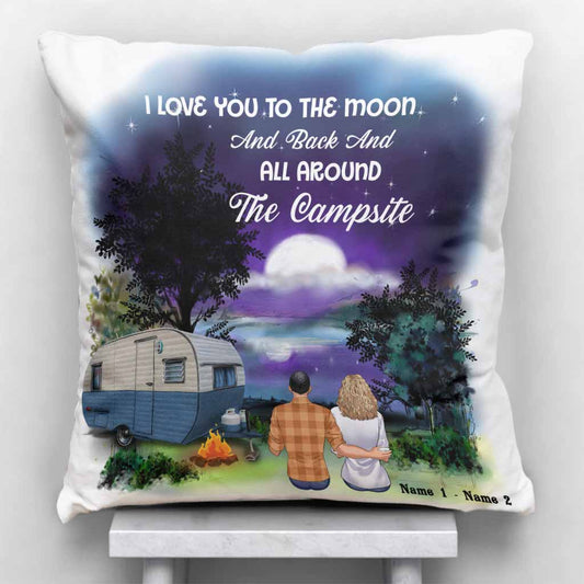 I Love You To The Moon And Back - Personalized Couple Camping Throw Pillow