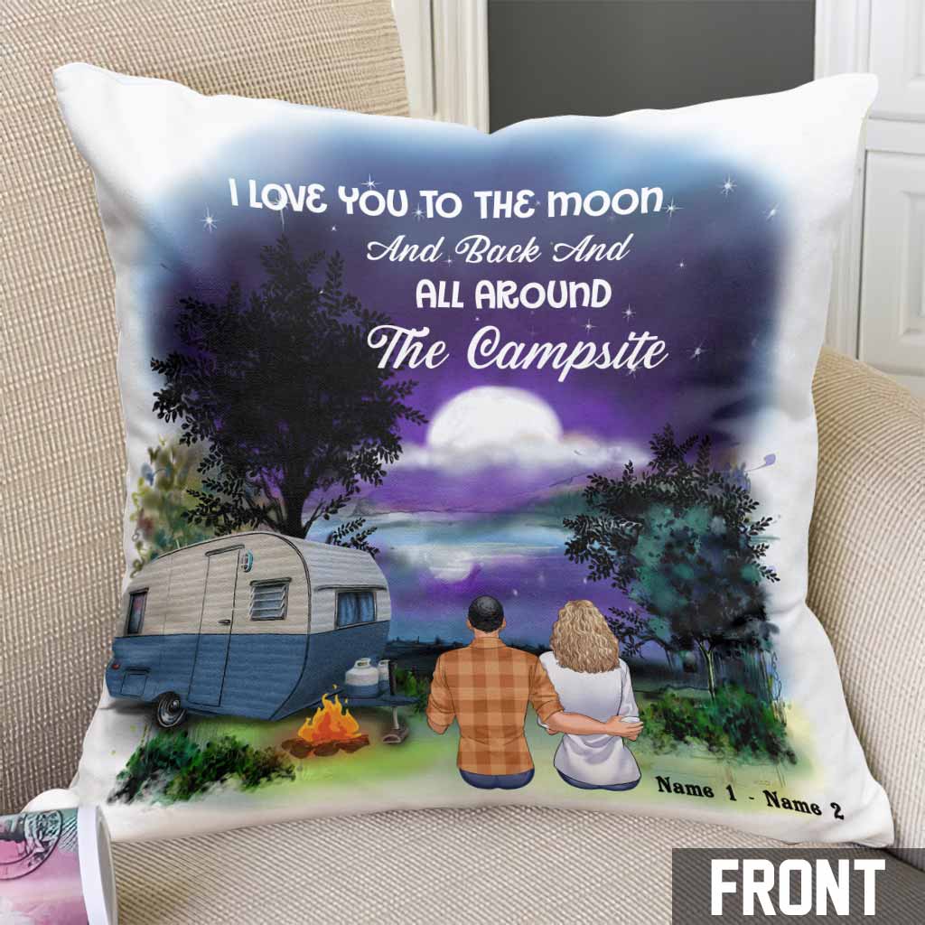 I Love You To The Moon And Back - Personalized Couple Camping Throw Pillow