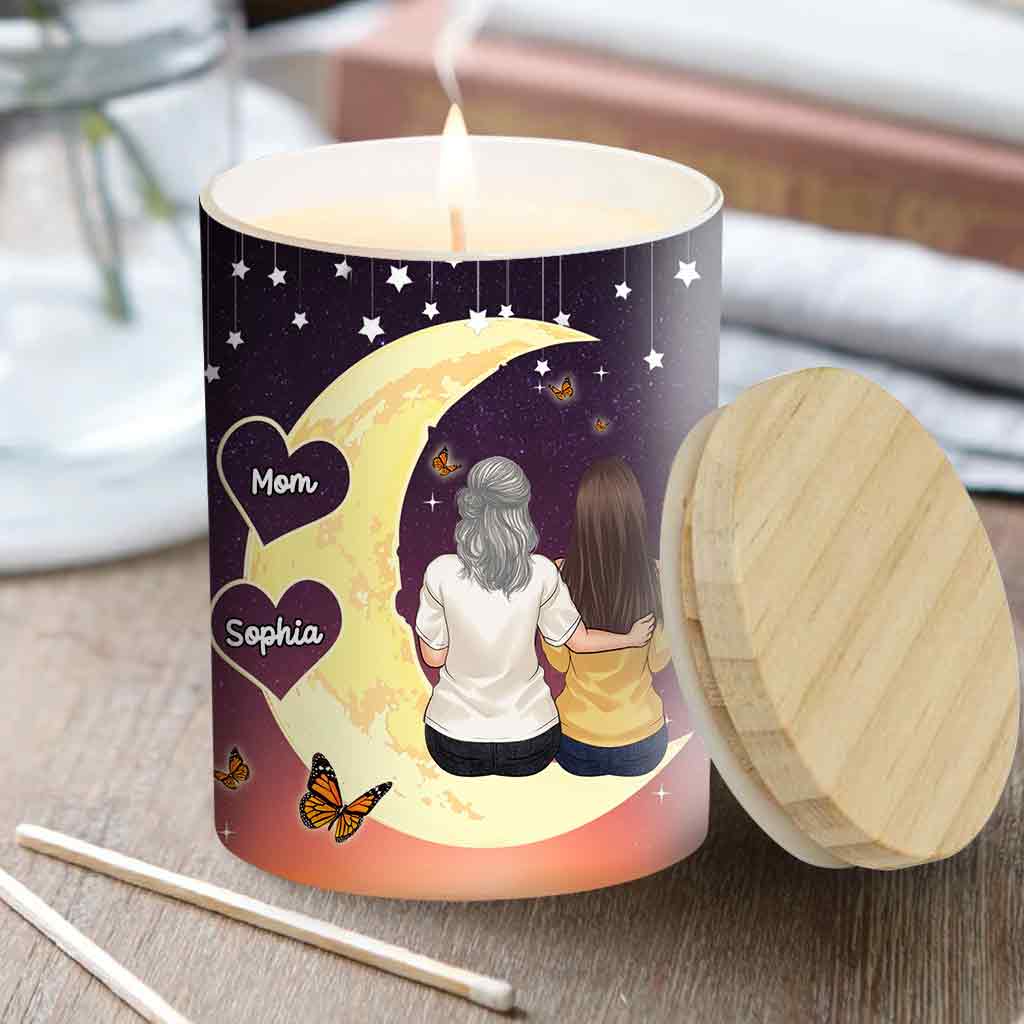 Mother And Daughter - Personalized Mother Candle With Wooden Lid