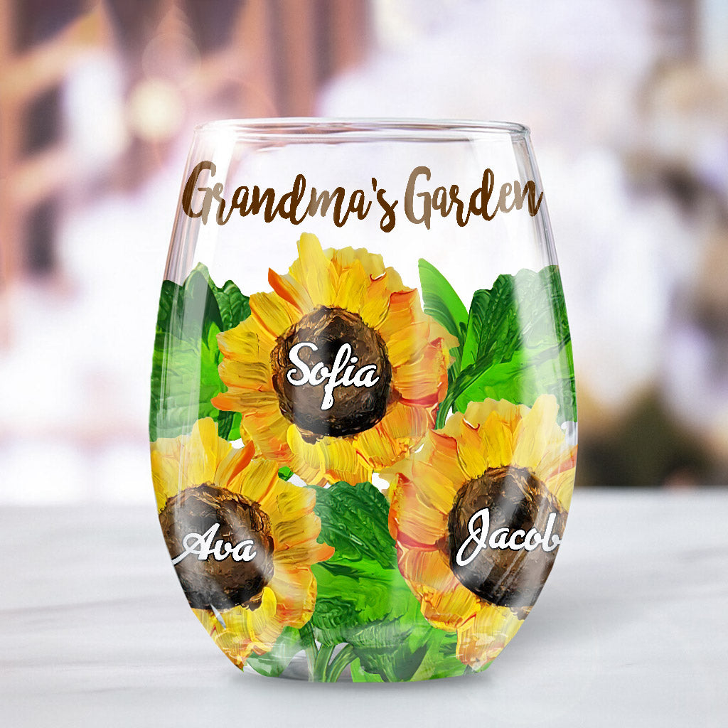 Grandma's Garden - Personalized Mother's Day Grandma All Over Wine Glass