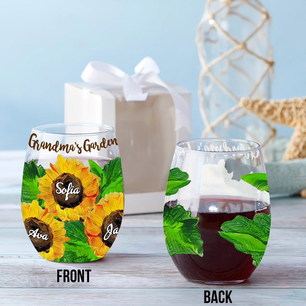 Grandma's Garden - Personalized Mother's Day Grandma All Over Wine Glass