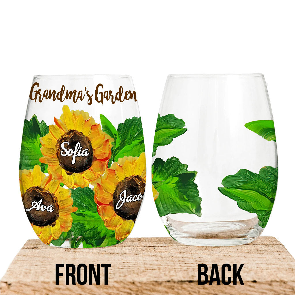 Grandma's Garden - Personalized Mother's Day Grandma All Over Wine Glass