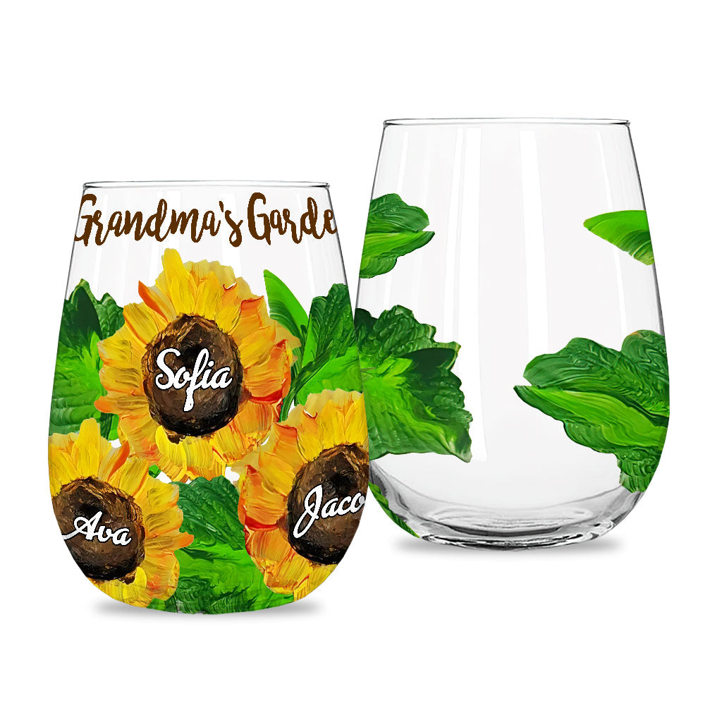 Grandma's Garden - Personalized Mother's Day Grandma All Over Wine Glass