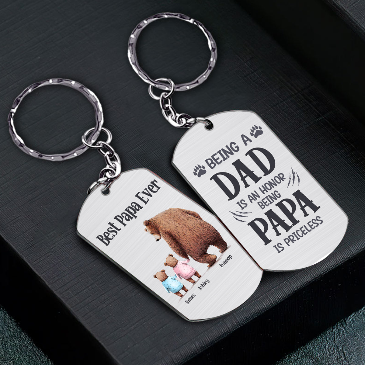 Papa Bear - Personalized Father's Day Grandpa Stainless Steel Keychain