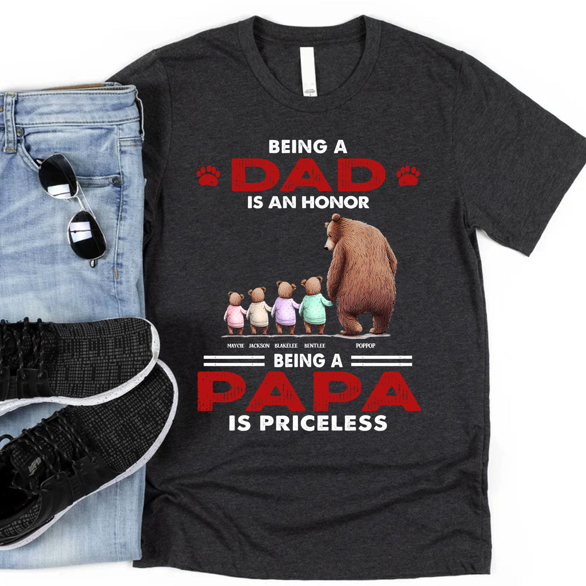 Priceless Papa Bear - Personalized Father's Day Grandpa T-shirt and Hoodie