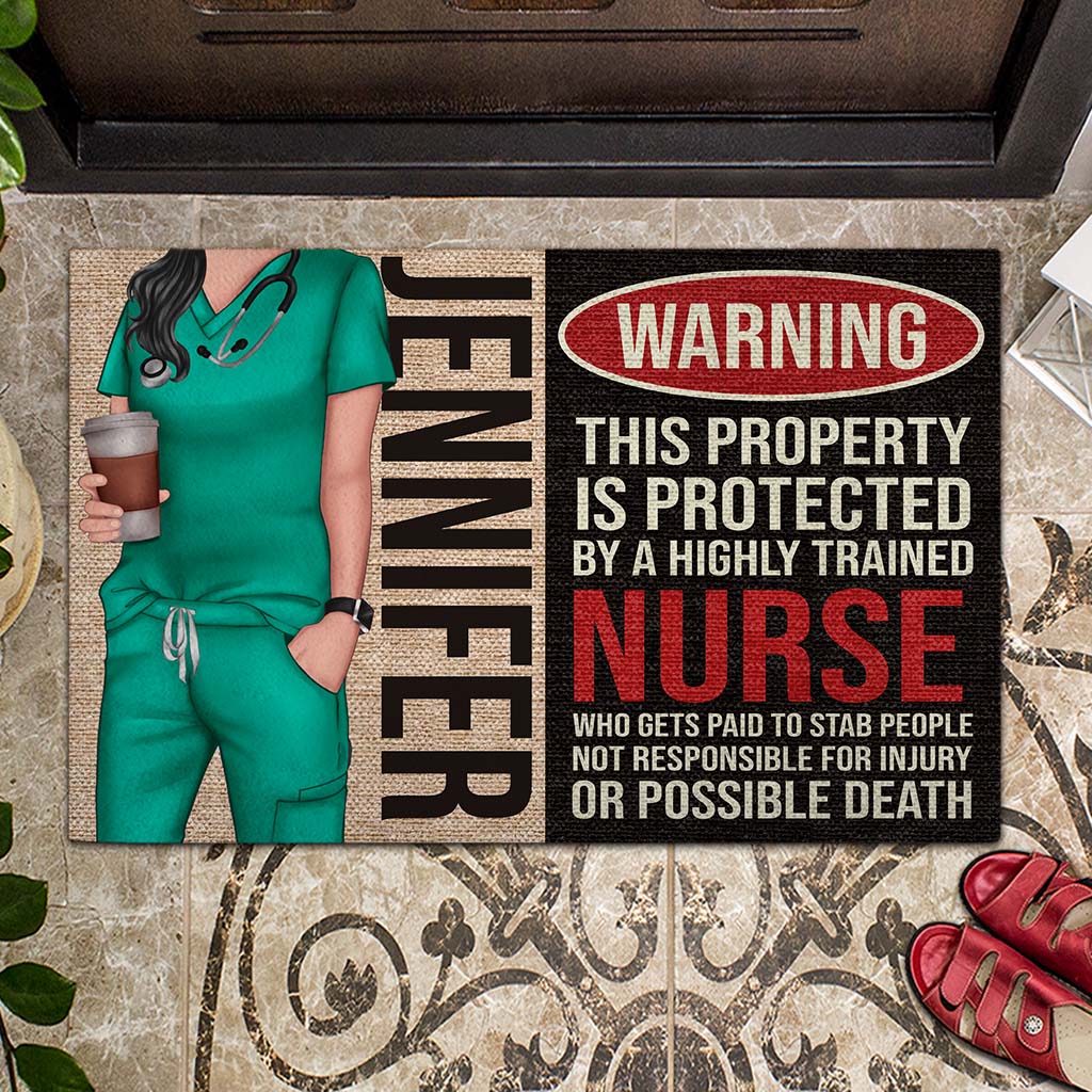 Nurse Warning - Personalized Nurse Doormat