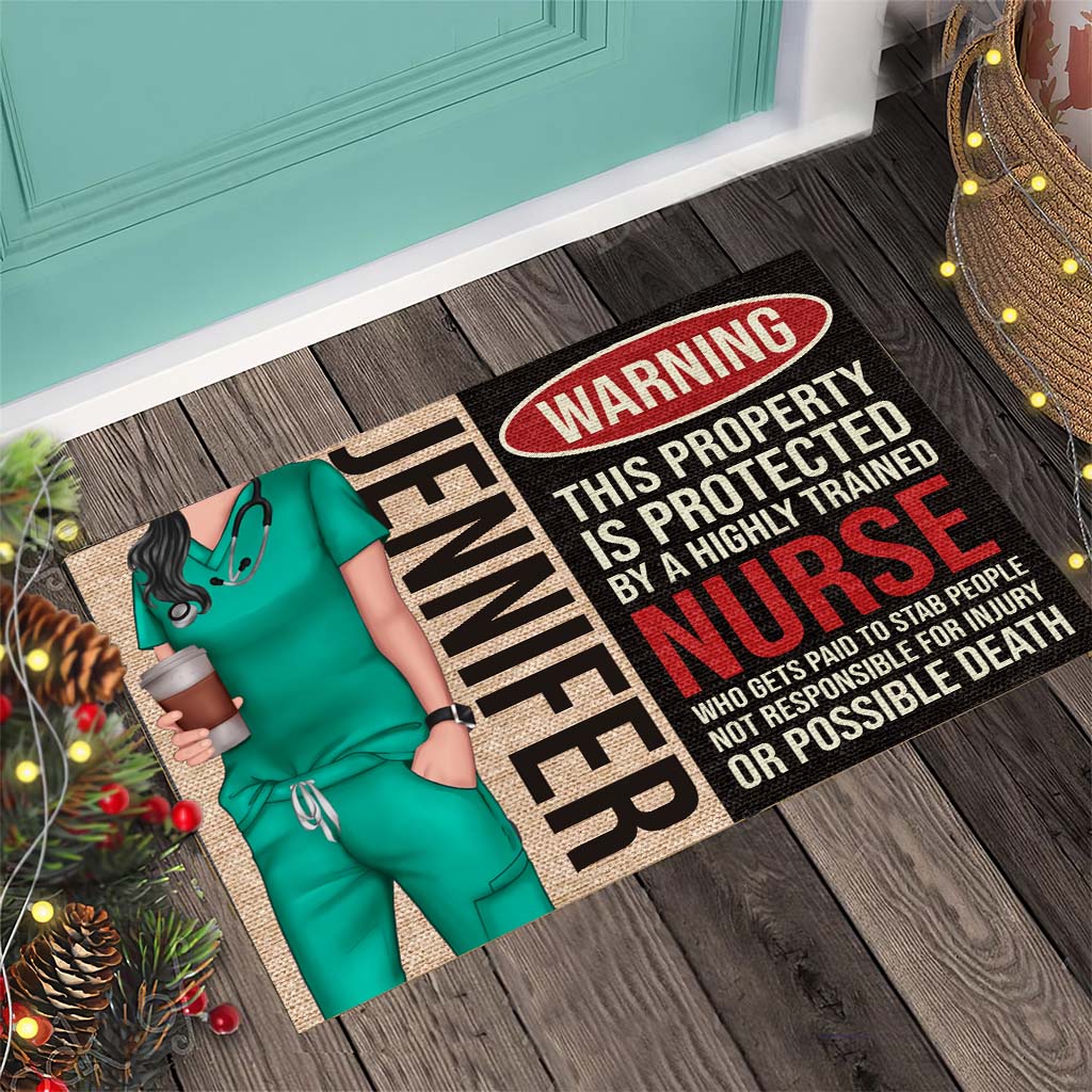 Nurse Warning - Personalized Nurse Doormat