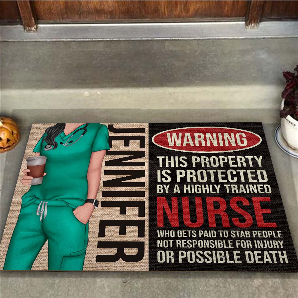 Nurse Warning - Personalized Nurse Doormat