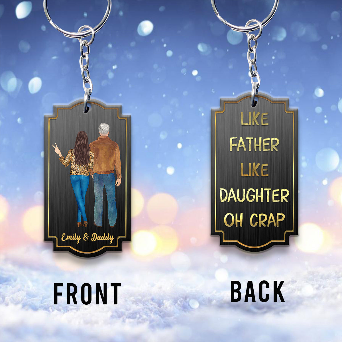 Like Father Like Daughter - Personalized Father Keychain (Printed On Both Sides)