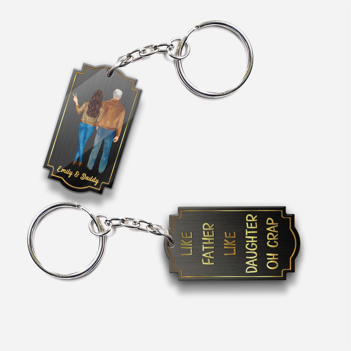 Like Father Like Daughter - Personalized Father Keychain (Printed On Both Sides)