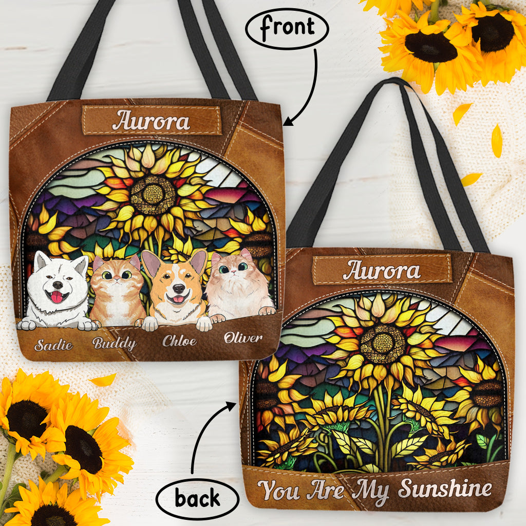 You Are My Sunshine Sunflower Stained Glass - Personalized Dog Tote Bag