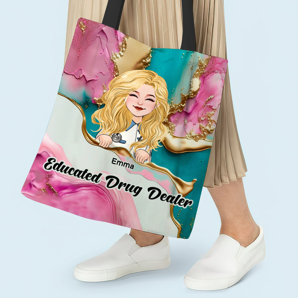 Nurse Life Pink Leopard Turquoise Blue - Personalized Nurse Tote Bag