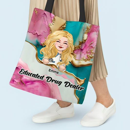 Nurse Life Pink Leopard Turquoise Blue - Personalized Nurse Tote Bag