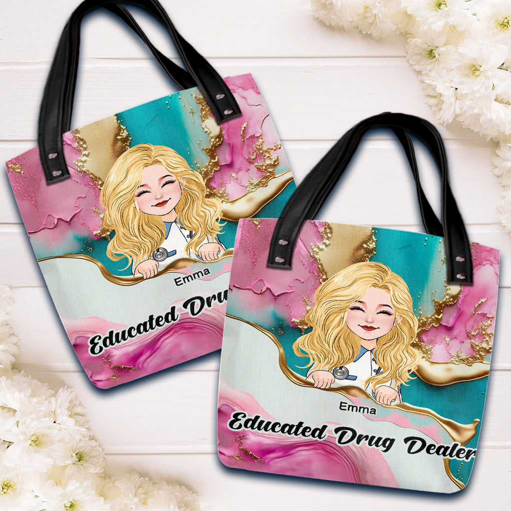 Nurse Life Pink Leopard Turquoise Blue - Personalized Nurse Tote Bag