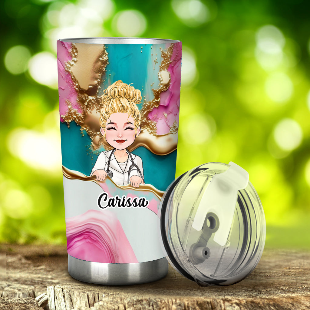 Nurse Life Pink Leopard Turquoise Blue - Personalized Nurse Tumbler