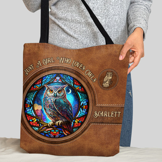 Beautiful Owl Moon Stained Glass - Personalized Owl Tote Bag