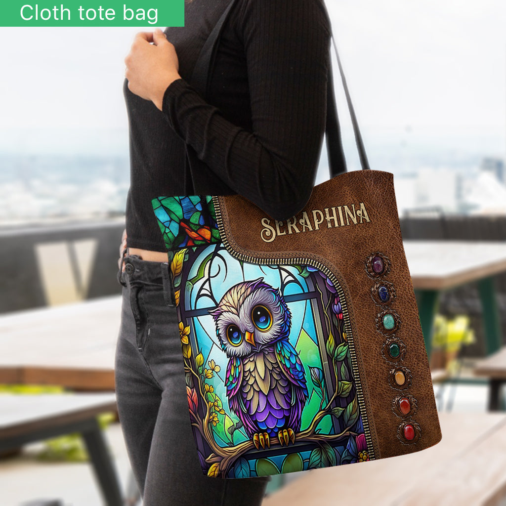 Cute Owl Stained Glass - Personalized Owl Tote Bag