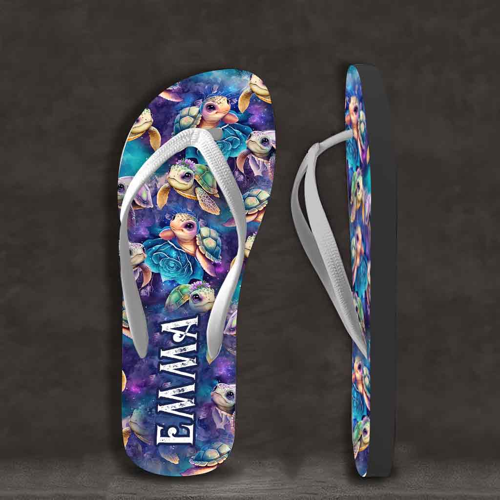 Cute Sea Turtle Galaxy - Personalized Turtle Flip Flops