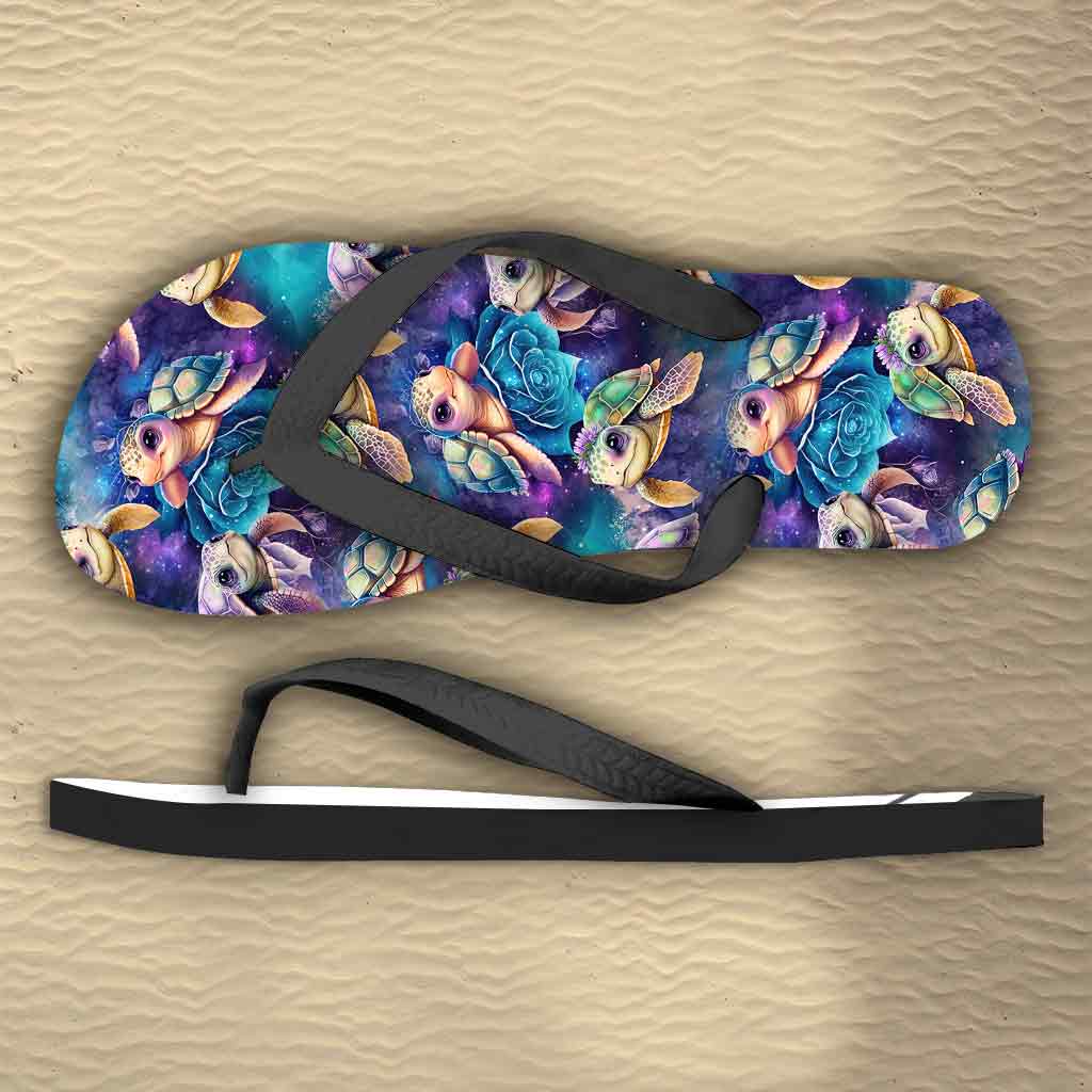 Cute Sea Turtle Galaxy - Personalized Turtle Flip Flops
