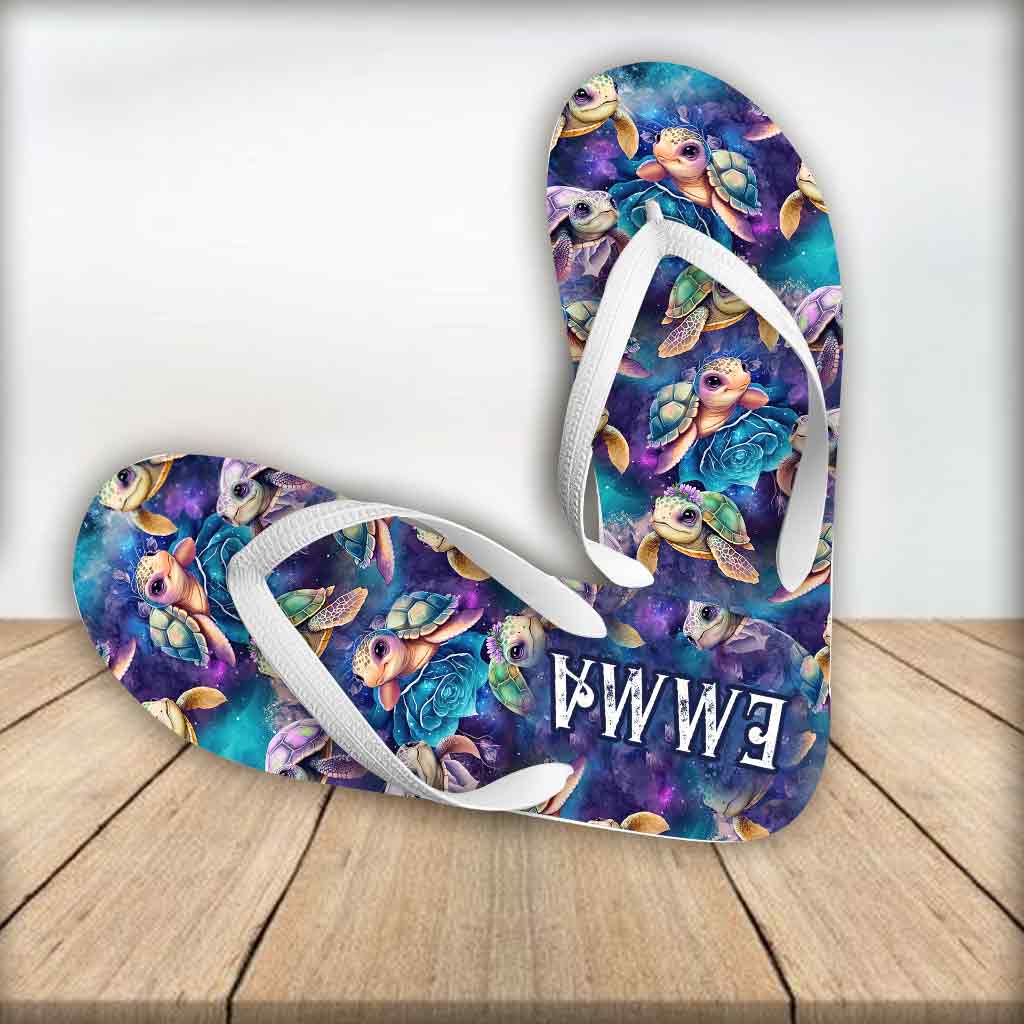 Cute Sea Turtle Galaxy - Personalized Turtle Flip Flops
