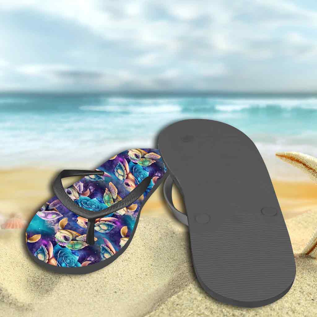 Cute Sea Turtle Galaxy - Personalized Turtle Flip Flops