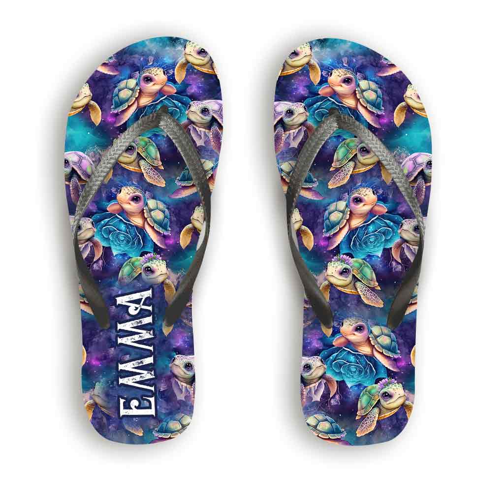 Cute Sea Turtle Galaxy - Personalized Turtle Flip Flops