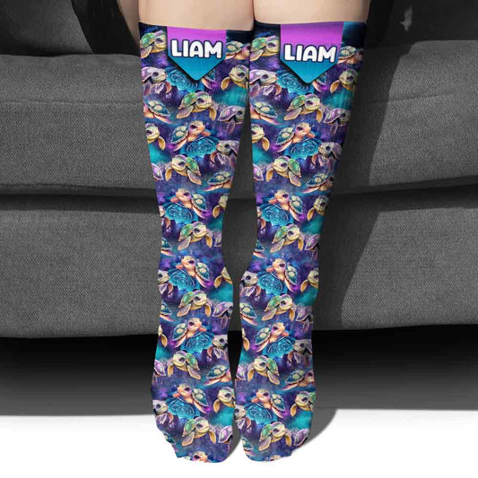Cute Sea Turtle Galaxy - Personalized Turtle Socks