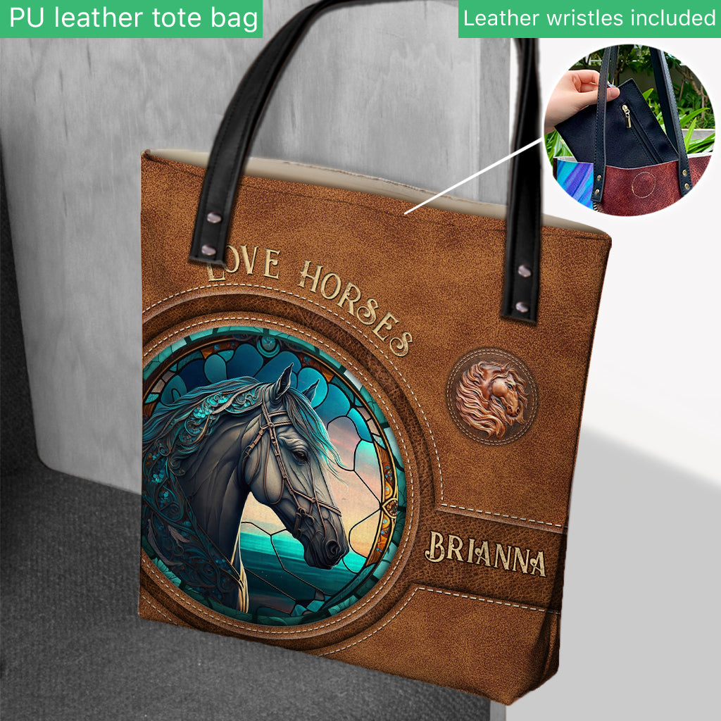 Country Girls Horse Stained Glass - Personalized Horse Tote Bag