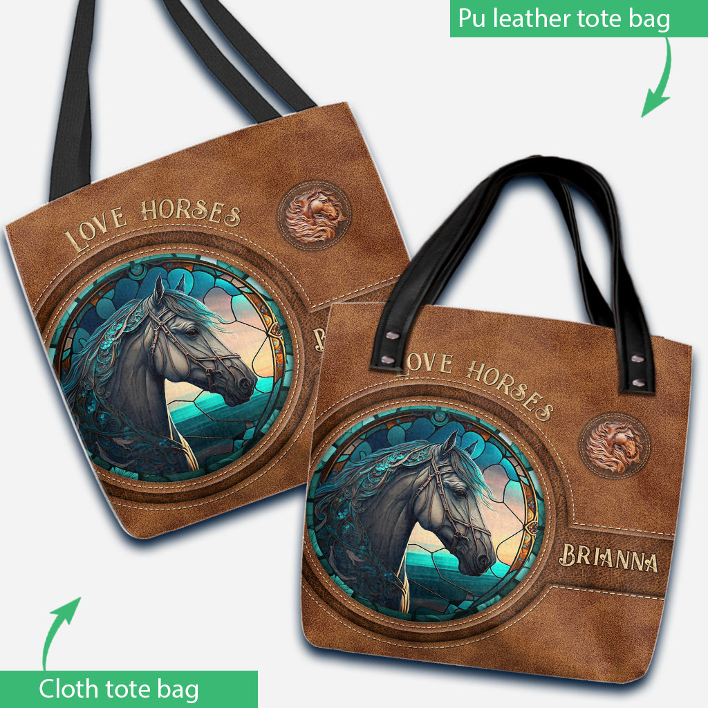 Country Girls Horse Stained Glass - Personalized Horse Tote Bag