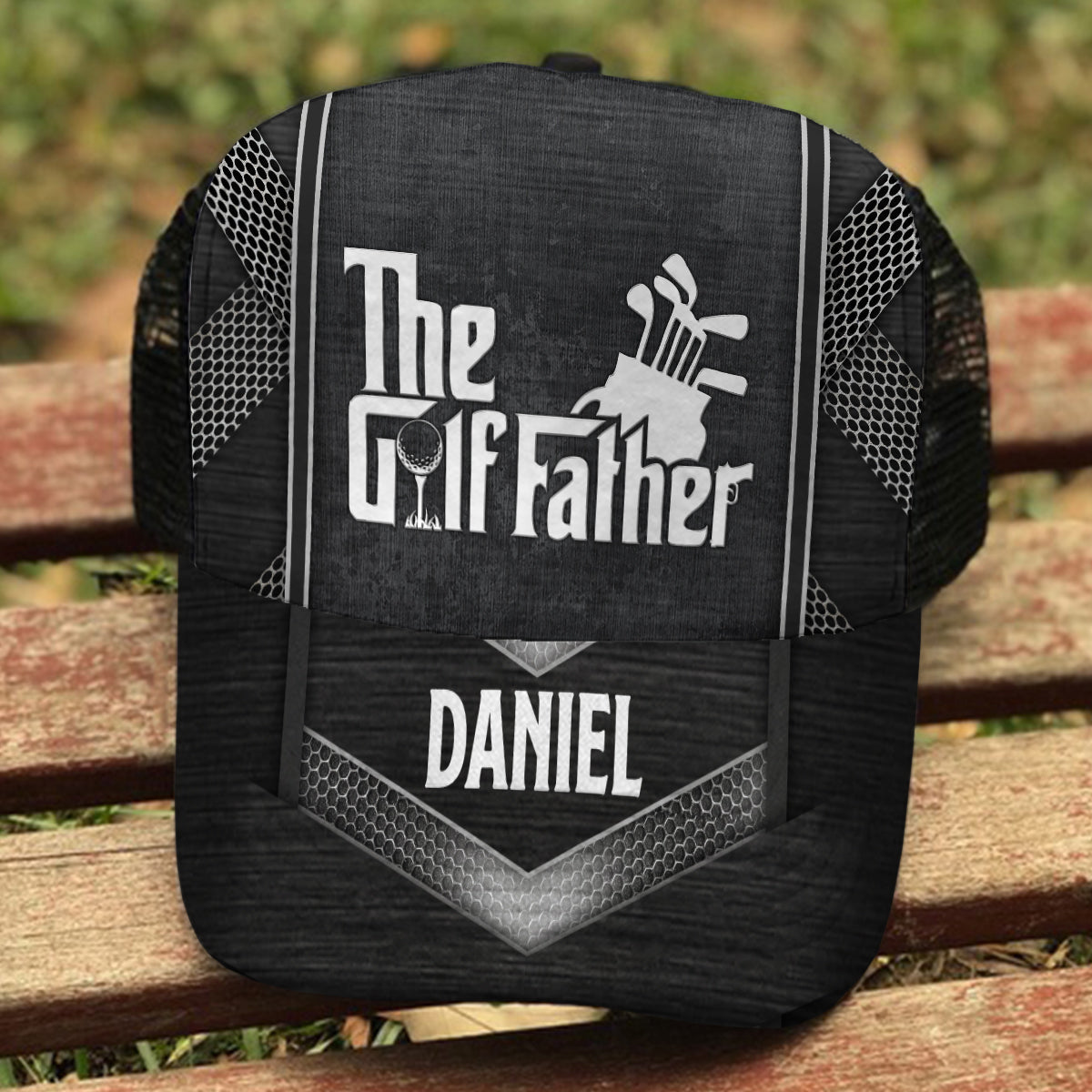 The Golf Father - Personalized Golf Trucker Hat (Black Mesh)