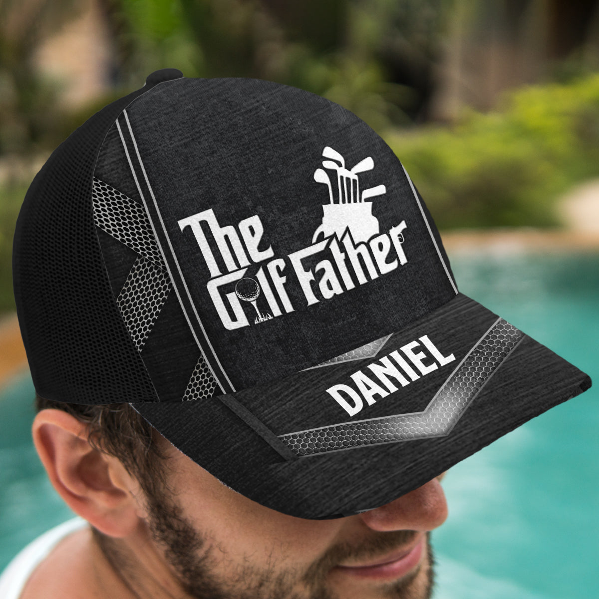 The Golf Father - Personalized Golf Trucker Hat (Black Mesh)