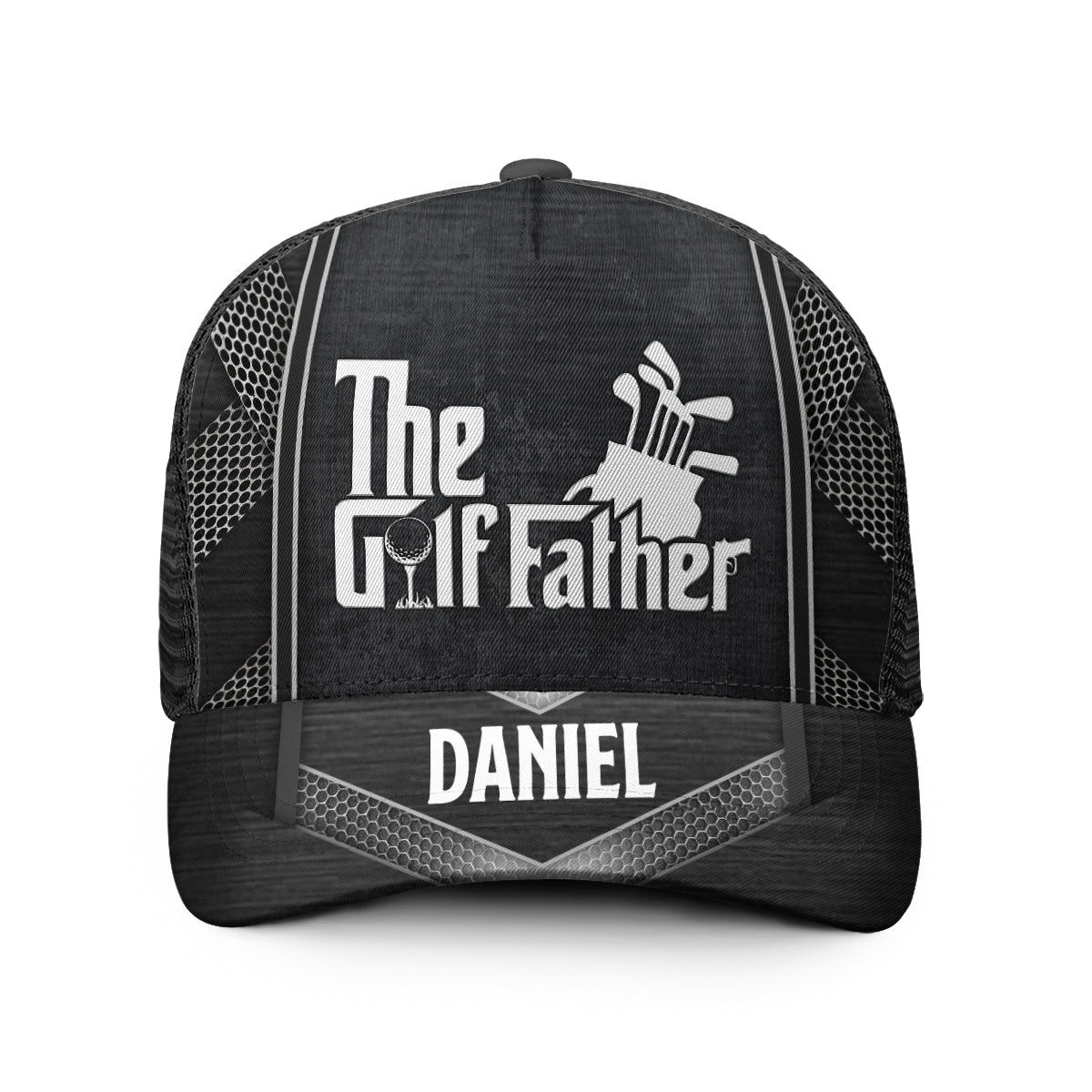 The Golf Father - Personalized Golf Trucker Hat (Black Mesh)