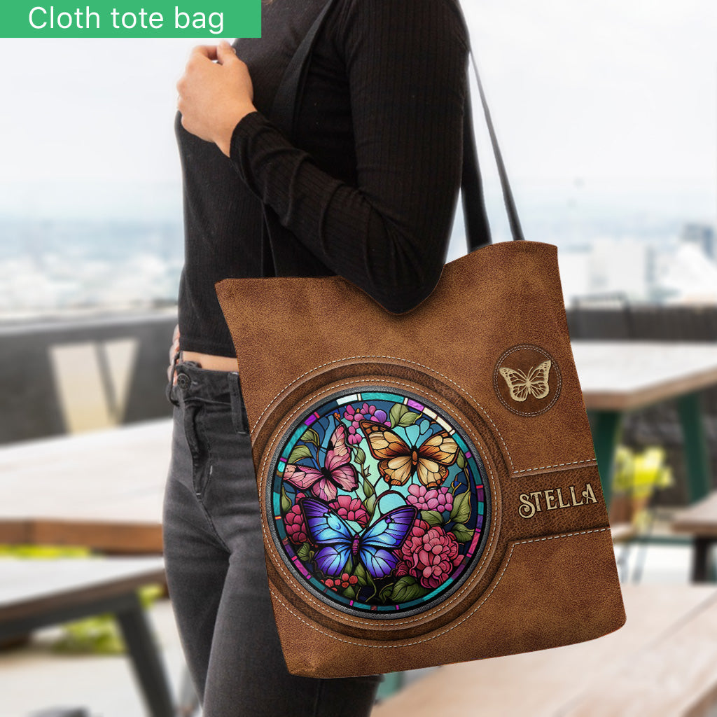 Stained Glass Butterfly - Personalized Butterfly Tote Bag