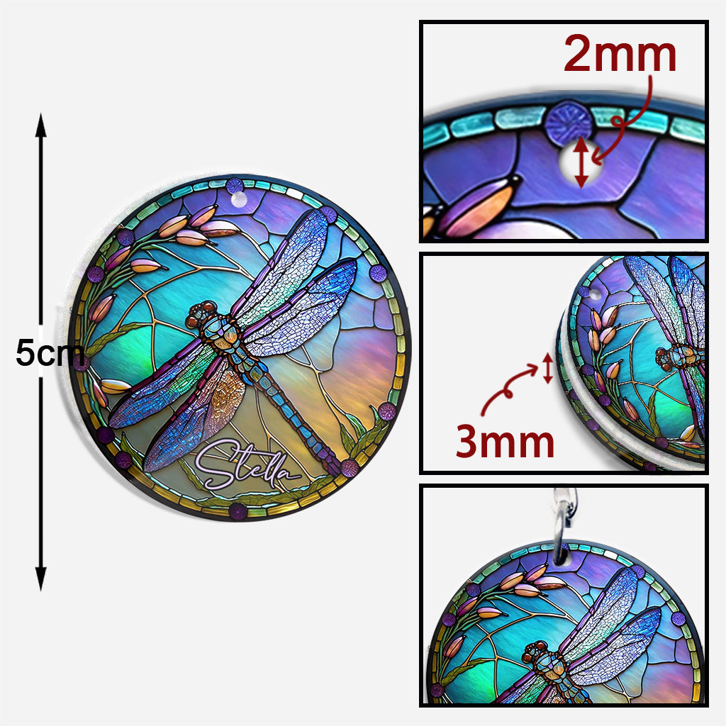 Stained Glass Dragonfly - Personalized Dragonfly Keychain (Printed On Both Sides)