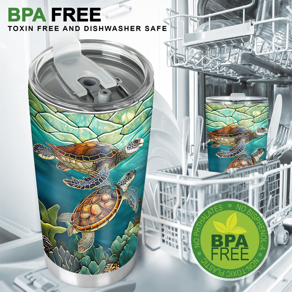 Stained Glass Turtle Couple - Personalized Turtle Tumbler