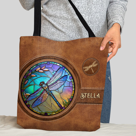 Stained Glass Dragonfly - Personalized Dragonfly Tote Bag