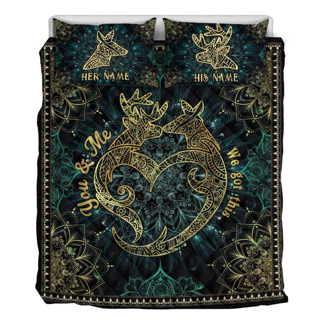 You And Me We Got This Deer Couple Mandala - Personalized Hunting Quilt Set