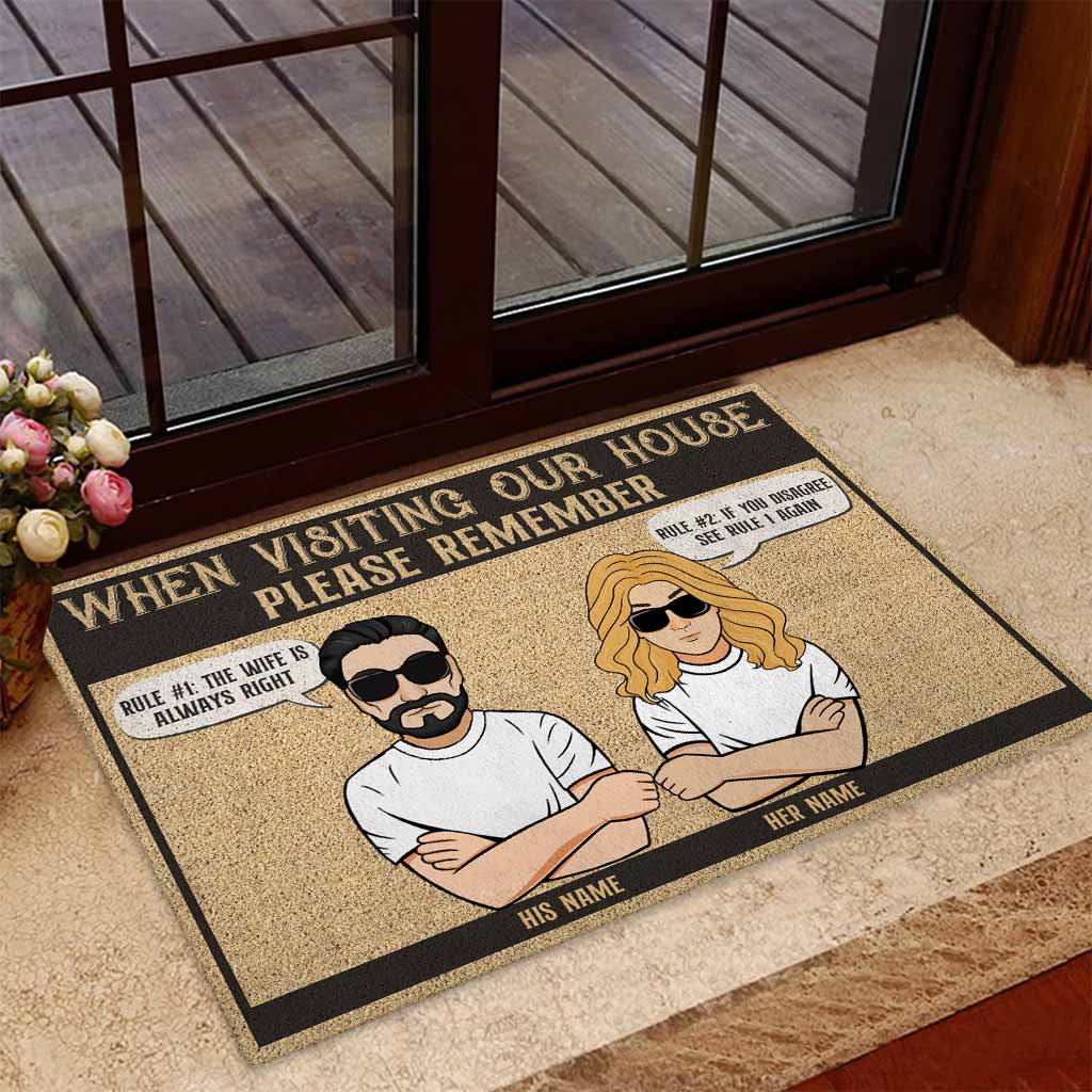 Visiting My House Please Remember Wife's Rule - Personalized Couple Doormat