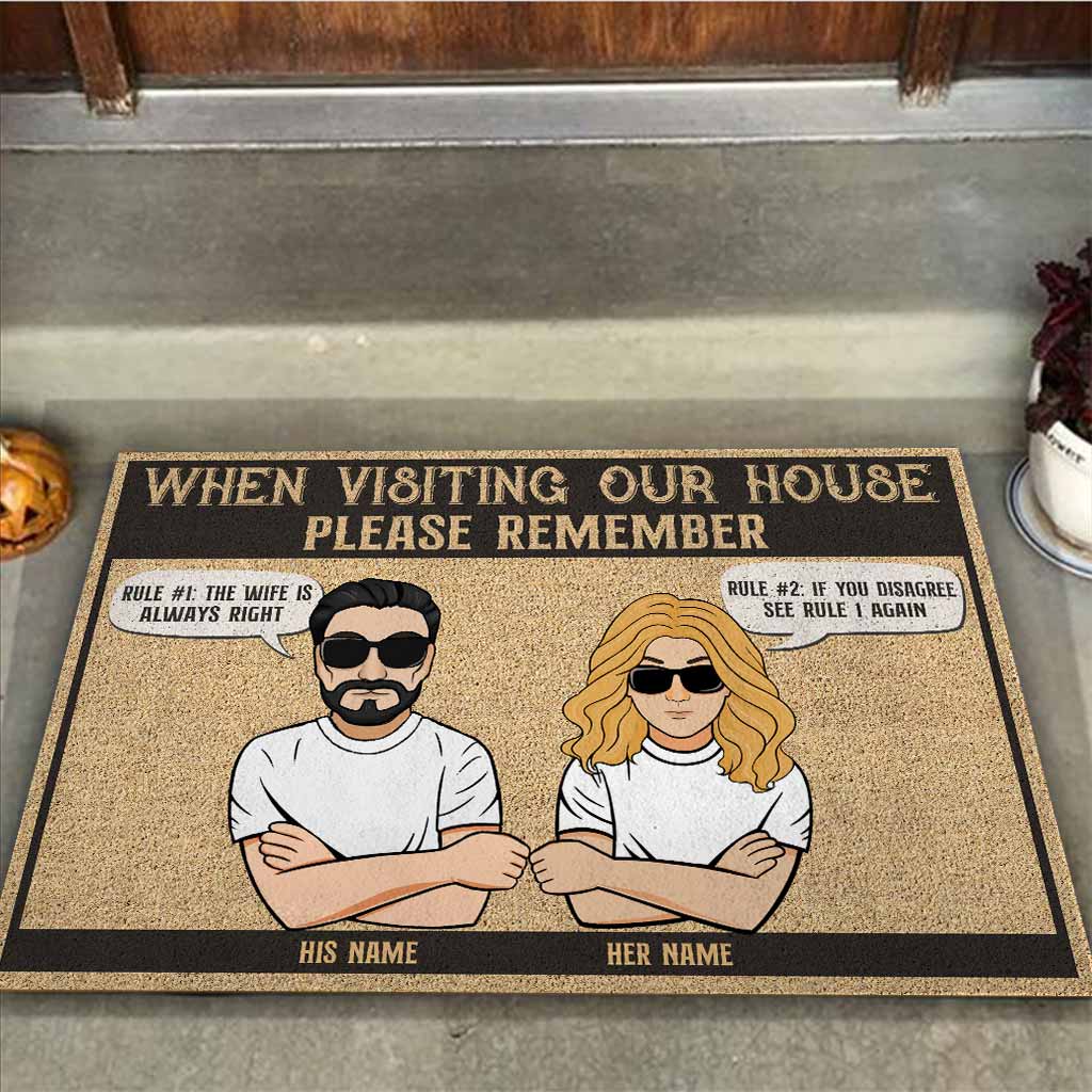 Visiting My House Please Remember Wife's Rule - Personalized Couple Doormat