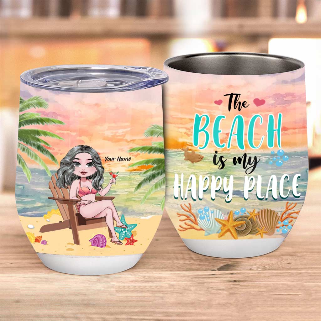 The Beach Is My Happy Place - Personalized Sea Lover Wine Tumbler