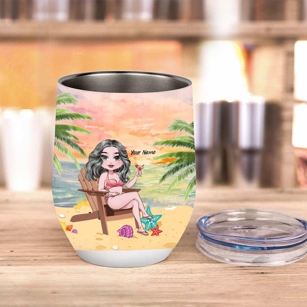 The Beach Is My Happy Place - Personalized Sea Lover Wine Tumbler